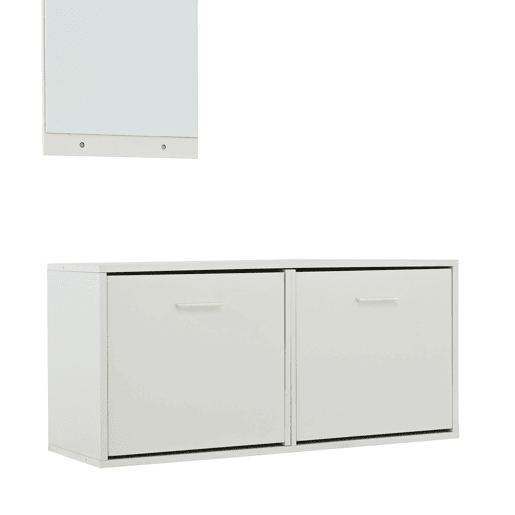 Móvel de entrada 90x30x41,5 cm - 4 peças, com espelho, 2 prateleiras para chapéus e sapateira - Branco Móvel de entrada 90x30x41,5 cm - 4 peças, com espelho, 2 prateleiras para chapéus e sapateira - Branco