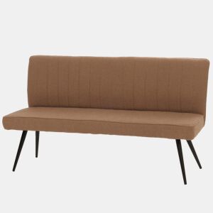 Banco de sala de jantar banqueta estofada com encosto em tecido bouclé marrom e estrutura metálica 160 cm 04_0005863