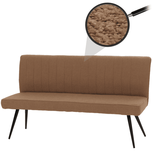 Banco de sala de jantar banqueta estofada com encosto em tecido bouclé marrom e estrutura metálica 160 cm 04_0005863