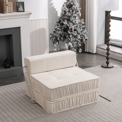 Sofá-cama dobrável de 1 lugar - poltrona convertível, futon, colchão de chão, almofada traseira removível - branco