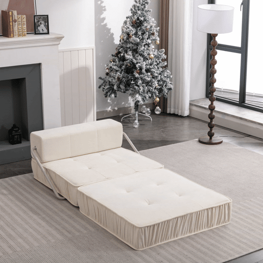 Sofá-cama dobrável de 1 lugar - poltrona convertível, futon, colchão de chão, almofada traseira removível - branco