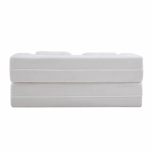 Sofá-cama de 2 lugares - moderno, com 4 almofadas e colchão dobrável de espuma de alta densidade - branco