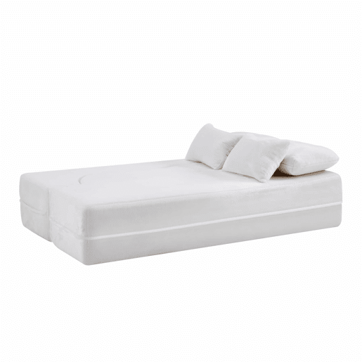 Sofá-cama de 2 lugares - moderno, com 4 almofadas e colchão dobrável de espuma de alta densidade - branco