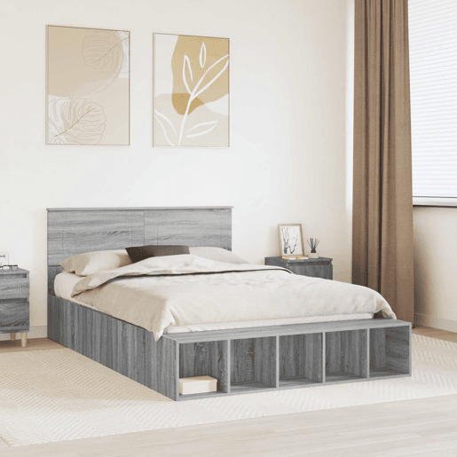 Estrutura da Cama de casal simple Cinza Sonoma 150 x 200 cm Madeira processada