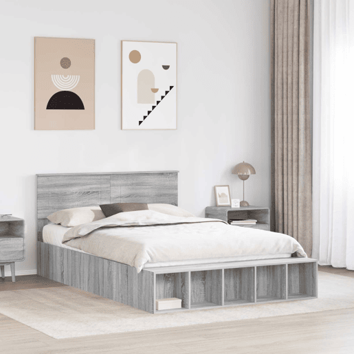 Estrutura da Cama de casal simple Cinza Sonoma 150 x 200 cm Madeira processada