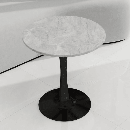 Mesa de centro 70 cm - estilo moderno de meados do século, tampo redondo em mármore - Preto+Cinza