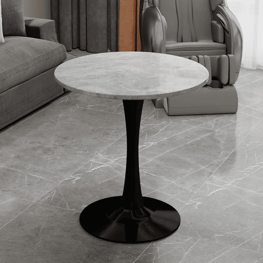 Mesa de centro 70 cm - estilo moderno de meados do século, tampo redondo em mármore - Preto+Cinza