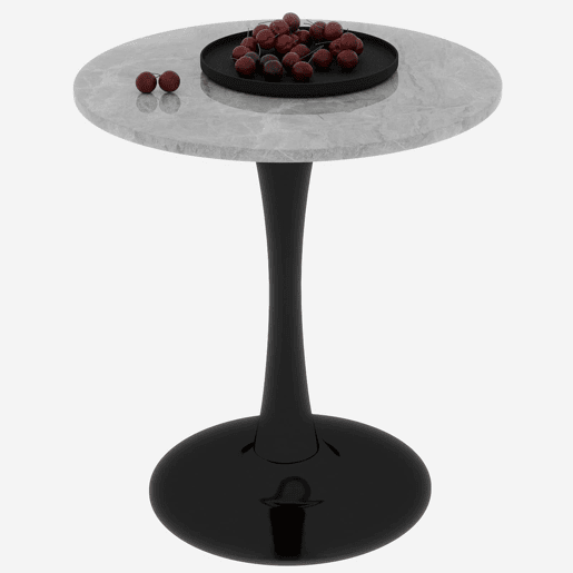Mesa de centro 70 cm - estilo moderno de meados do século, tampo redondo em mármore - Preto+Cinza