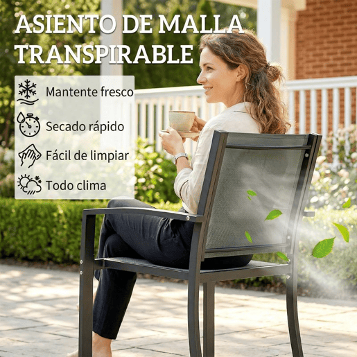 Outsunny Conjunto de Mesa e Cadeiras de Terraço com 3 Peças Móveis de Jardim com 2 Cadeiras de Textilene e Mesa de Vidro Temperado para Pátio Varanda Cinzento Claro