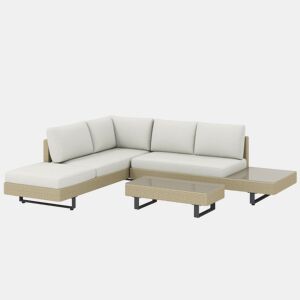 Outsunny Conjunto de Jardim em Rattan de 3 Peças Conjunto Resistente para Terraço Móveis de Jardim Exterior com Almofadas Sofá de 3 Lugares Sofá de 2 Lugares com Mesa Lateral e Mesa de Centro em Vidro Bege