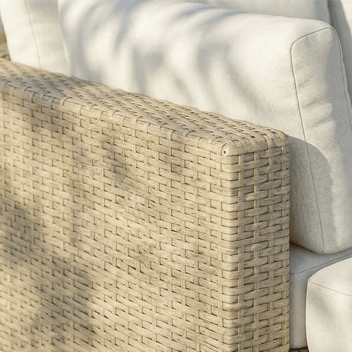 Outsunny Conjunto de Jardim em Rattan de 3 Peças Conjunto Resistente para Terraço Móveis de Jardim Exterior com Almofadas Sofá de 3 Lugares Sofá de 2 Lugares com Mesa Lateral e Mesa de Centro em Vidro Bege