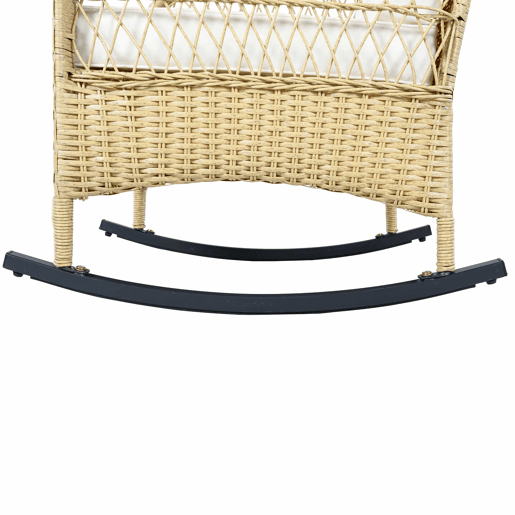 Conjunto de vime para varanda, 3 peças - Cadeira de baloiço com almofadas, capacidade para 160 kg - Bege