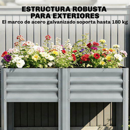 Outsunny Horta Elevada com Prateleira Inferior Mesa de Cultivo em Metal Galvanizado com Forro e Luvas, para Cultivo de Plantas e Flores 120x55x80 cm, Cinzento Prateado