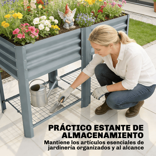 Outsunny Horta Elevada com Prateleira Inferior Mesa de Cultivo em Metal Galvanizado com Forro e Luvas, para Cultivo de Plantas e Flores 120x55x80 cm, Cinzento Prateado