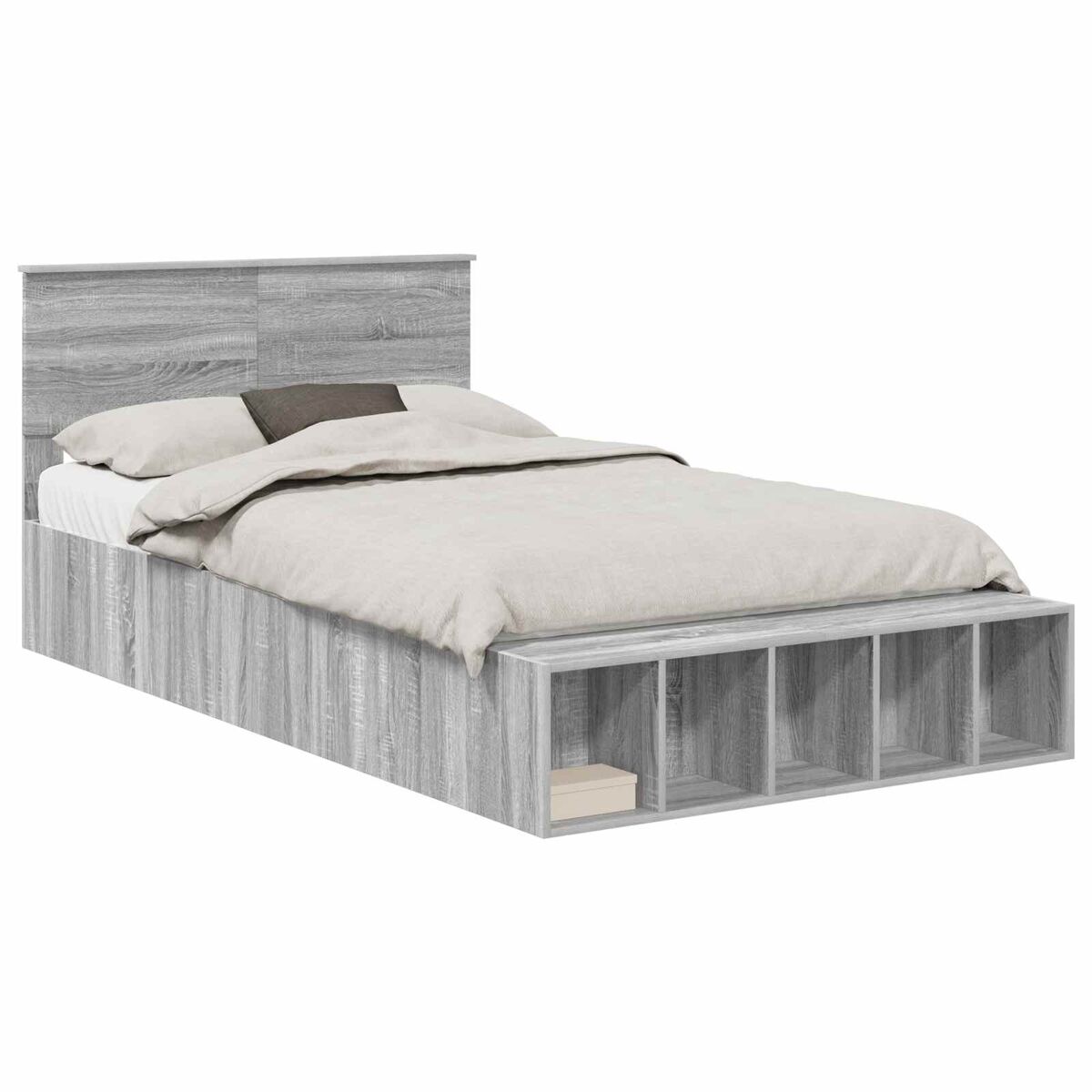 Estructura de cama individual para adultos 123x215 Roble/ Gris