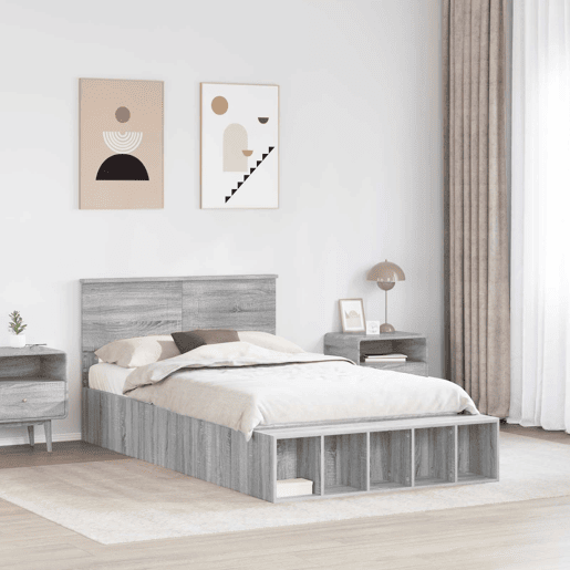 Estrutura da Cama de casal simple Cinza Sonoma 120 x 190 cm Madeira processada