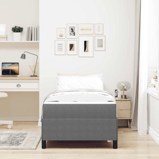 Estrutura de cama de solteiro Design com colchão Cinzento-claro 90 x 200 cm tecido