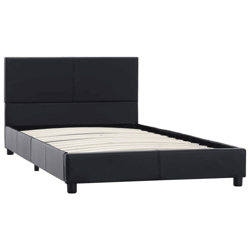 Estrutura de cama de solteiro para adultos 100x200 cm couro artificial preto