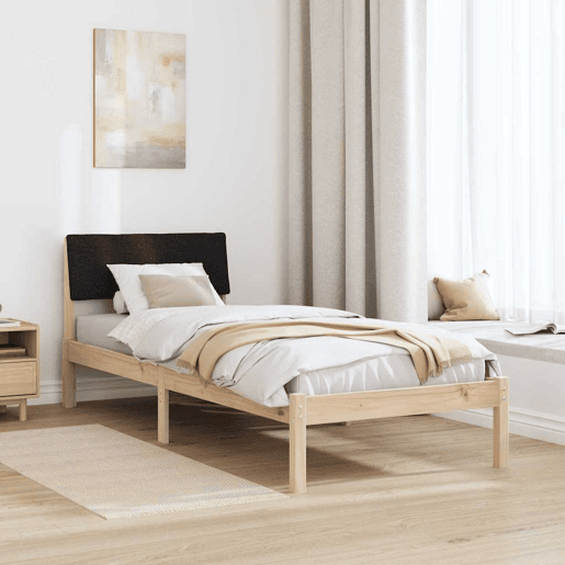Estrutura de cama de solteiro simple com cabeceira - Castanho e preto 75 x 190 cm