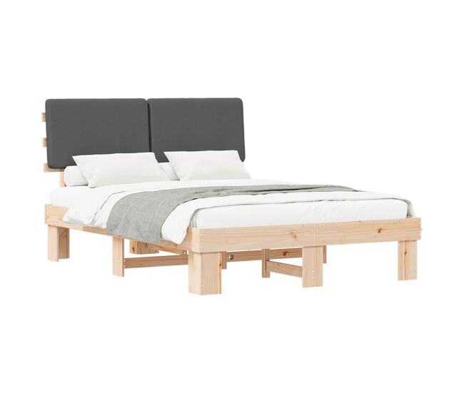 Estructura de cama matrimonial estilo con cabecera tapizada gris oscuro