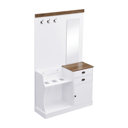 Móvel de entrada 110x38x191 cm - com espelho, ganchos, gavetas e suporte para guarda-chuvas - Branco
