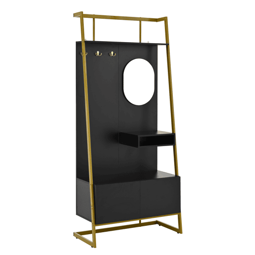Móvel de entrada 78x38,5x180,5 cm - Guarda-roupa com espelho, cabides metálicos, banco e sapateira - Preto