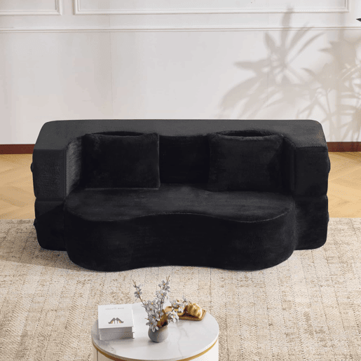 Sofá-cama futon de 2 lugares - dobrável, sem montagem, compactado, multifuncional para colocar no chão - preto