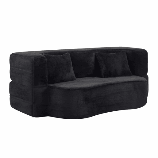 Sofá-cama futon de 2 lugares - dobrável, sem montagem, compactado, multifuncional para colocar no chão - preto