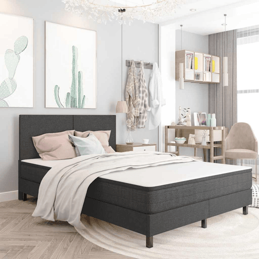 Cama de casal simple boxspring 180x200 cm tecido cinzento Cama de casal simple boxspring 180x200 cm tecido cinzento