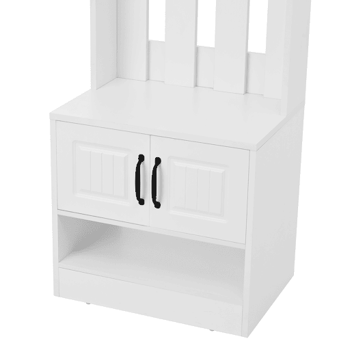Móvel de entrada 50x36x190 cm - Com 2 portas, painel traseiro e 8 ganchos - Branco