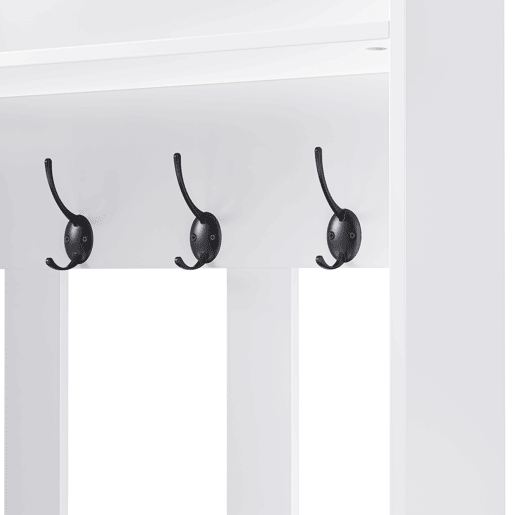 Conjunto de armário de parede 100x35x180 cm - 4 ganchos, 2 gavetas, 1 porta, banco, branco