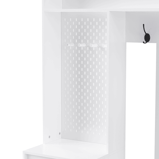 Conjunto de armário de parede 100x35x180 cm - 4 ganchos, 2 gavetas, 1 porta, banco, branco