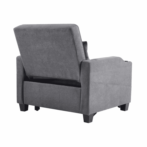 Sofá-cama de 1 lugar - 3 em 1, com porta-copos e porta USB, sofá reclinável e poltrona - Cinza escuro