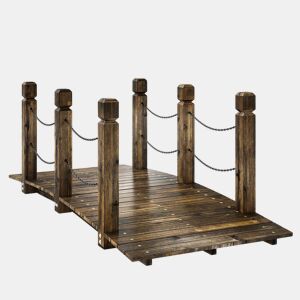 Outsunny Ponte de Jardim de Madeira 1,51 m Ponte Decorativa para Lagos Rústica com Corrimões de Segurança Carga 200 kg Construção Resistente Carbonizada