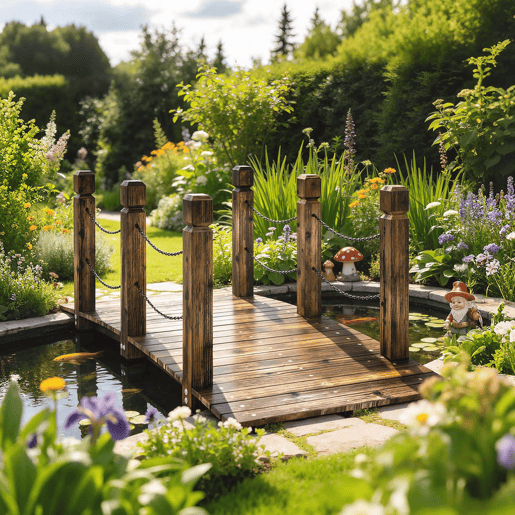 Outsunny Ponte de Jardim de Madeira 1,51 m Ponte Decorativa para Lagos Rústica com Corrimões de Segurança Carga 200 kg Construção Resistente Carbonizada
