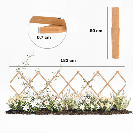 Outsunny Treliça de Jardim em Madeira Extensível Suporte para Plantas Trepadoras Rosas, Videiras Decoração Exterior para Pátio Varanda 180x60 cm Castanho Claro