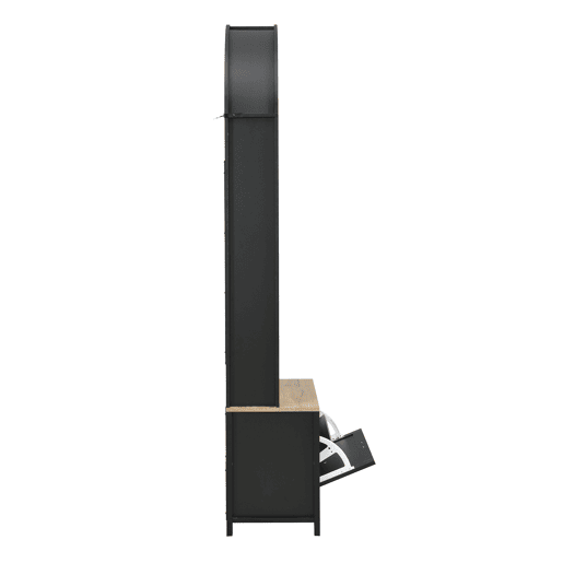 Móvel de entrada 75 L x 35 P x 195 A - Prateleira para sapatos, ganchos, design moderno - Preto, Madeira