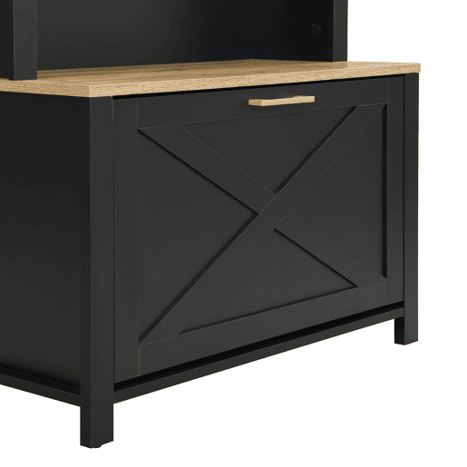 Móvel de entrada 75 L x 35 P x 195 A - Prateleira para sapatos, ganchos, design moderno - Preto, Madeira