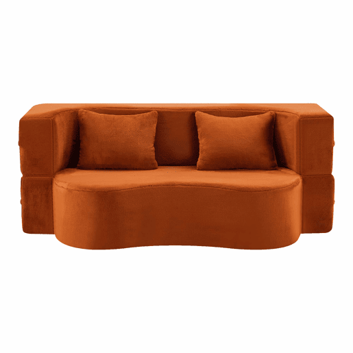 Sofá-cama de 2 lugares - colchão de molas, dobrável, sem montagem, para sala de estar e quarto - laranja