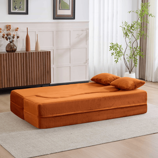 Sofá-cama de 2 lugares - colchão de molas, dobrável, sem montagem, para sala de estar e quarto - laranja