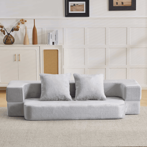Sofá-cama de 2 lugares - conversível, sem montagem, fácil de transportar - cinzento claro