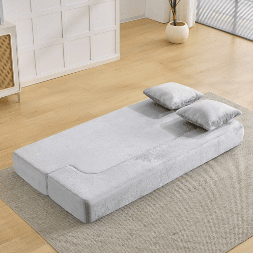 Sofá-cama de 2 lugares - conversível, sem montagem, fácil de transportar - cinzento claro