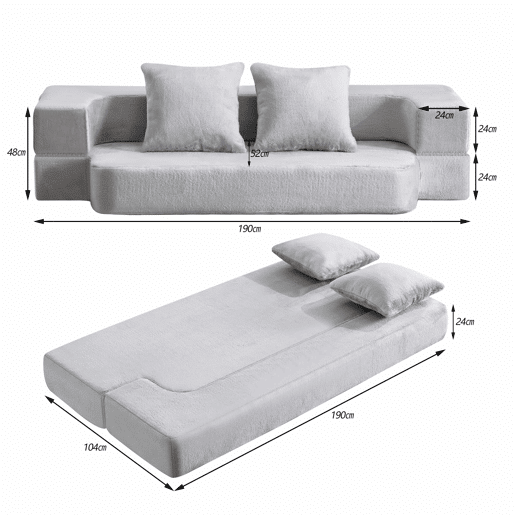 Sofá-cama de 2 lugares - conversível, sem montagem, fácil de transportar - cinzento claro