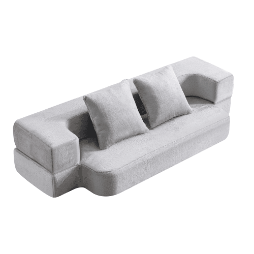 Sofá-cama de 2 lugares - conversível, sem montagem, fácil de transportar - cinzento claro