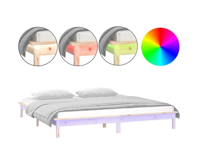 Estructura de cama doble matrimonial - con led super king madera maciza 180x200 cm