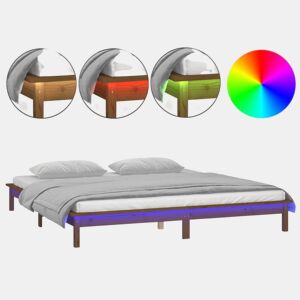 Estrutura De Cama de casal simple De Casal c LEDs - 200x200cm madeira maciça castanho mel