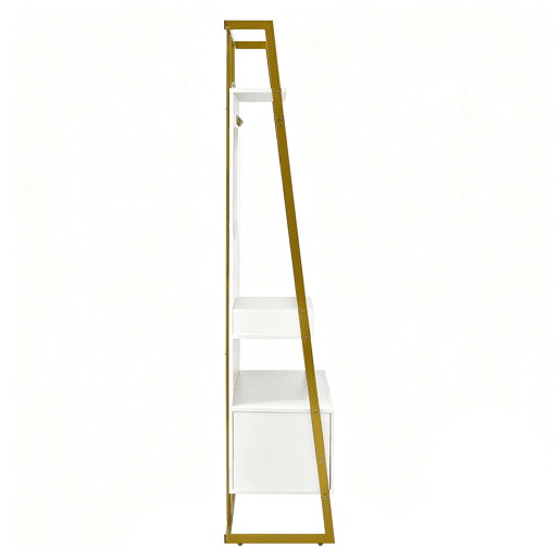 Móvel compacto para hall de entrada 78x38,5x180,5 cm - Com espelho, ganchos metálicos, banco para sapatos - Branco