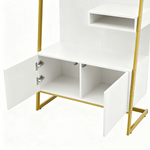 Móvel compacto para hall de entrada 78x38,5x180,5 cm - Com espelho, ganchos metálicos, banco para sapatos - Branco