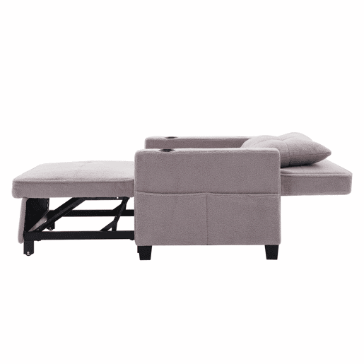Sofá-cama de 1 lugar - 3 em 1, com porta-copos e porta USB, reclinável e convertível - Cinza