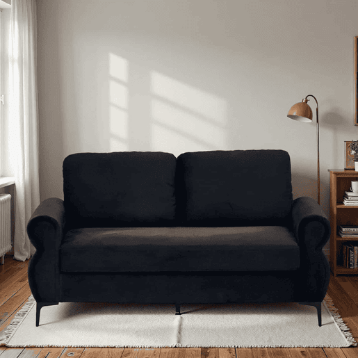 Sofá de 2 lugares - compacto, confortável e resistente - preto